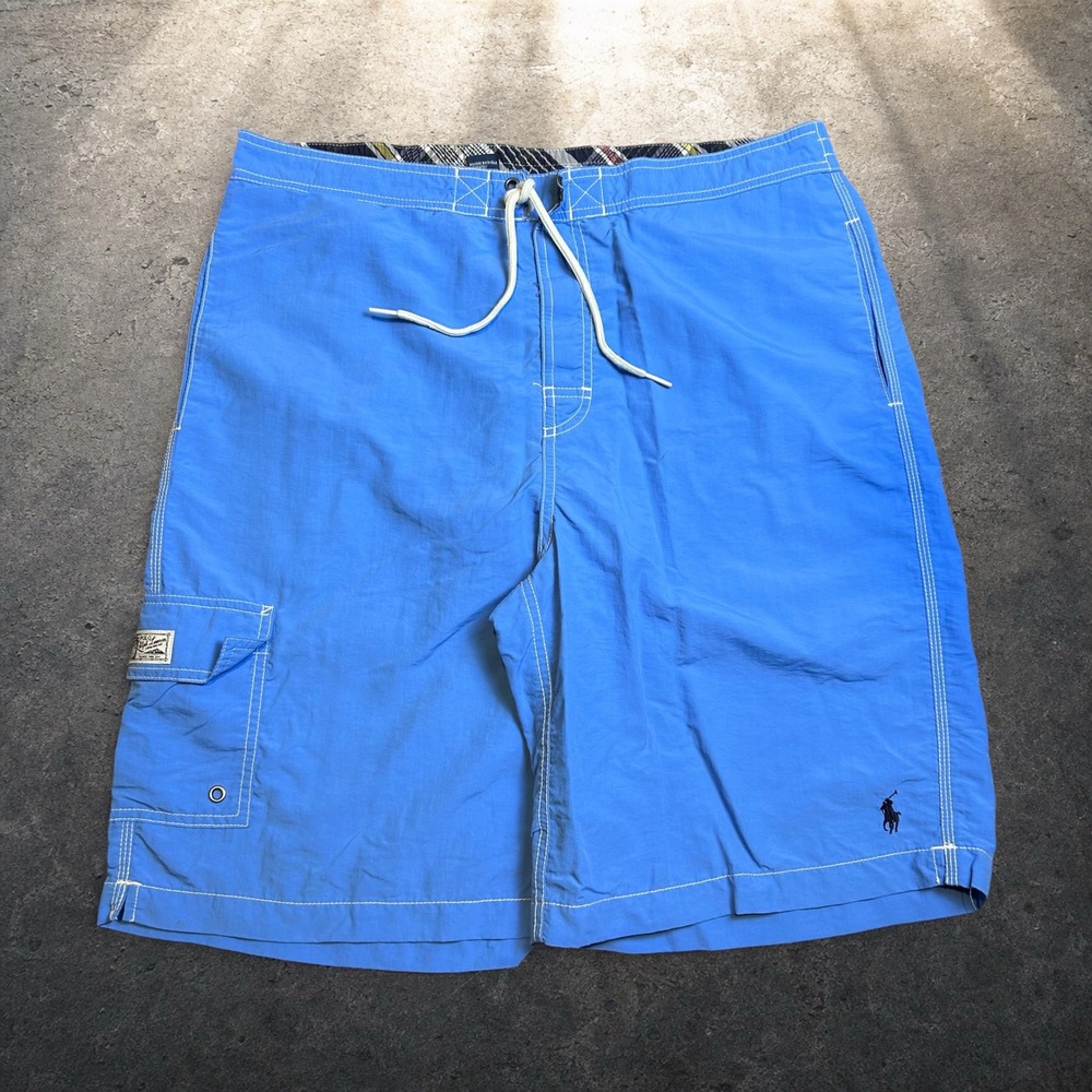 Polo Ralph Lauren Blue Cargo Board Shorts Swim Trunks Mens Size Large Y2K Retro